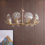 Shell Crystal Chandelier – Brass & Amber Finish, Multiple Heads