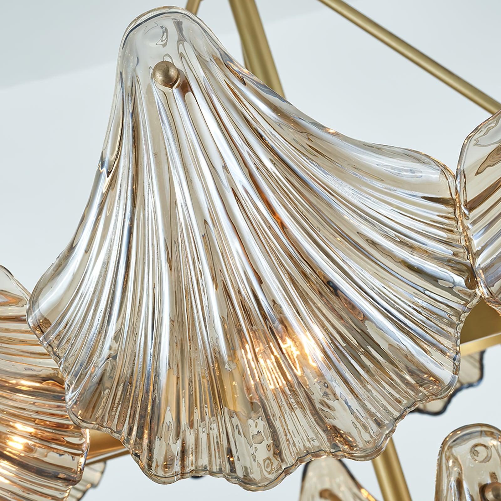 Shell Crystal Chandelier – Brass & Amber Finish, Multiple Heads