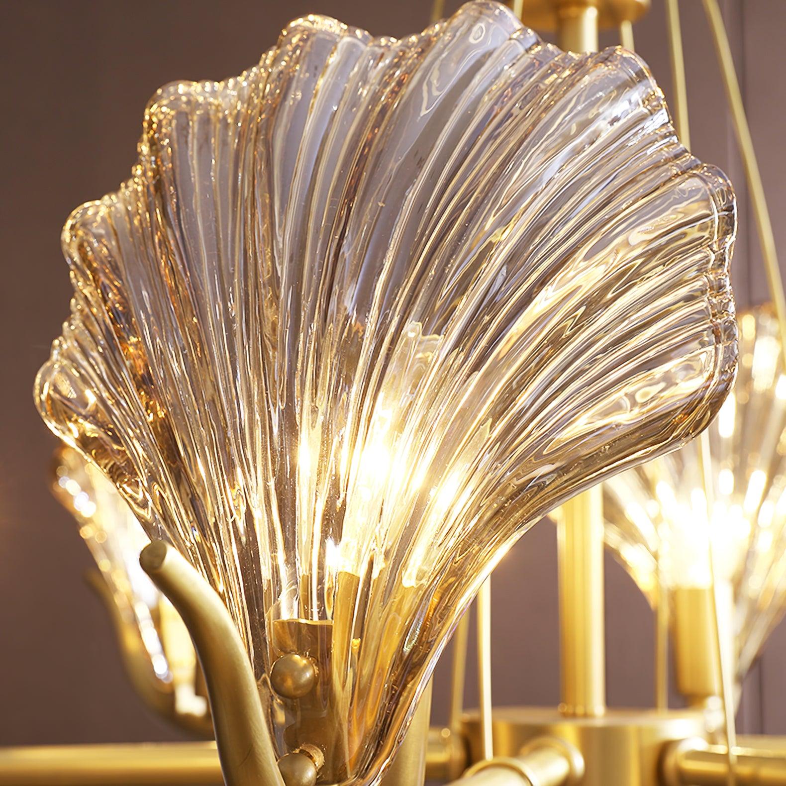 Shell Crystal Chandelier – Brass & Amber Finish, Multiple Heads