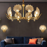 Shell Crystal Chandelier – Brass & Amber Finish, Multiple Heads