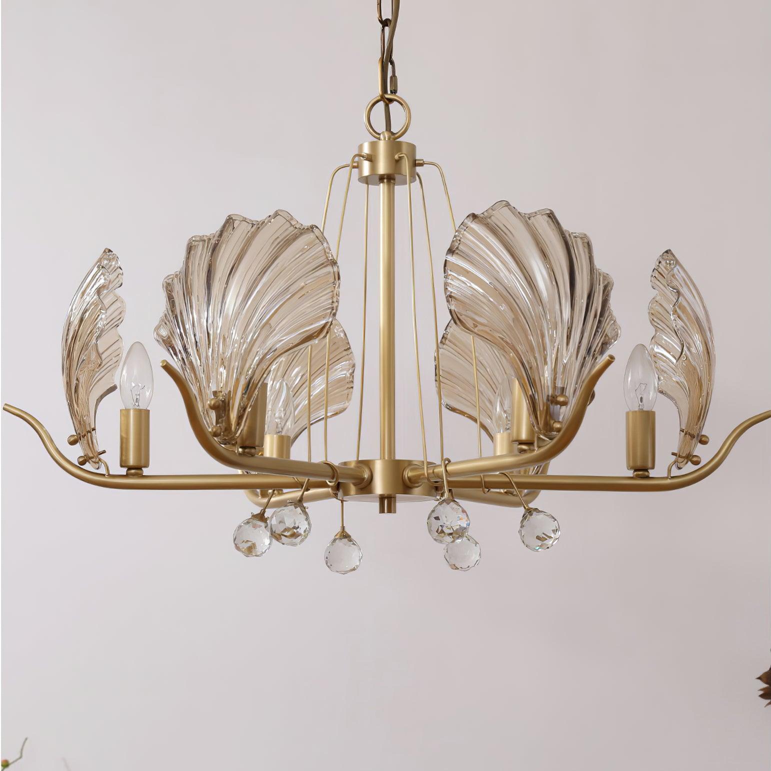 Shell Crystal Chandelier – Brass & Amber Finish, Multiple Heads