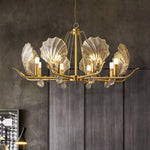 Shell Crystal Chandelier – Brass & Amber Finish, Multiple Heads
