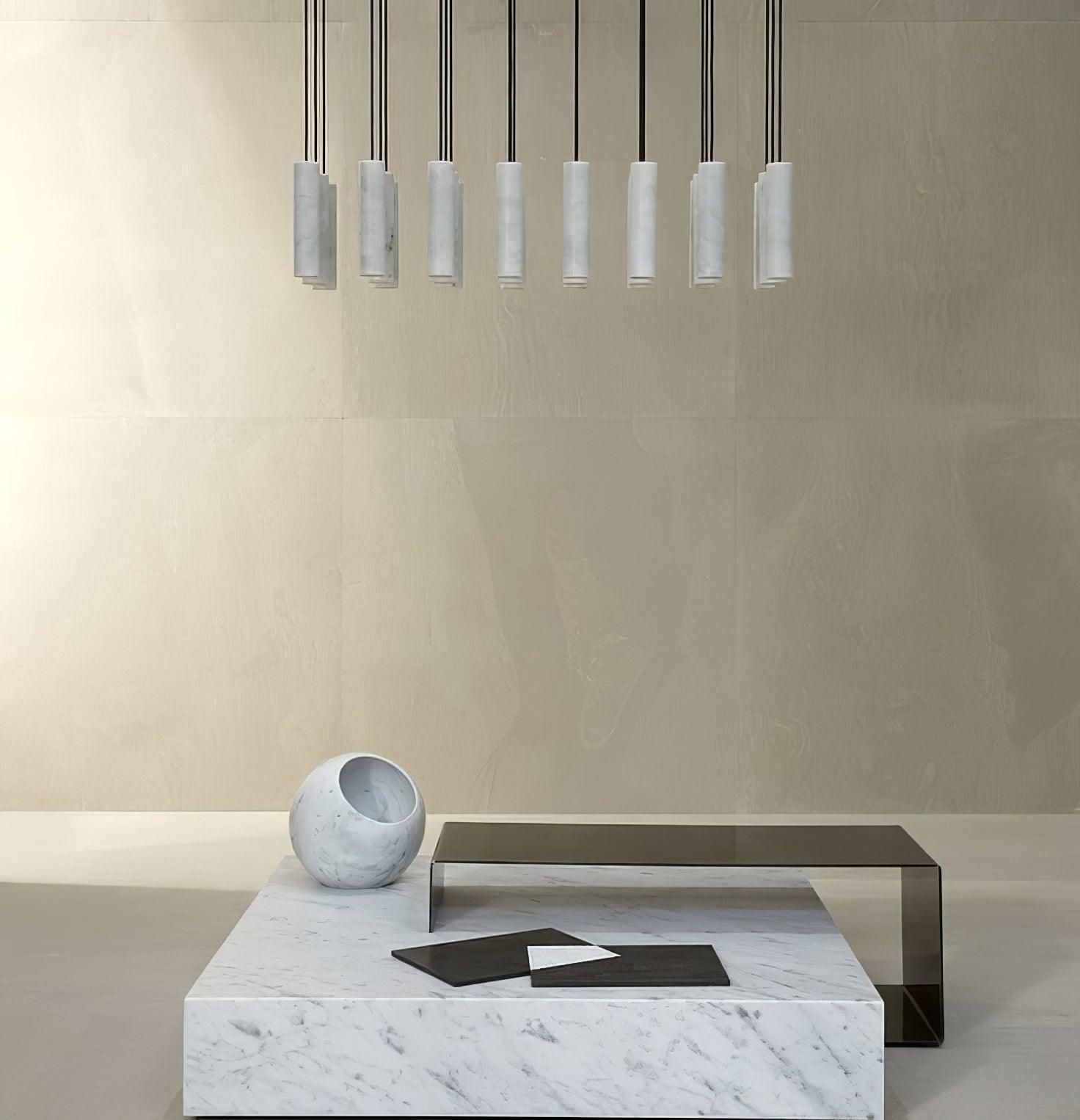 Silo Pendant Light White Alabaster Cylinder Ceiling Lamp