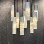 Silo Pendant Light White Alabaster Cylinder Ceiling Lamp
