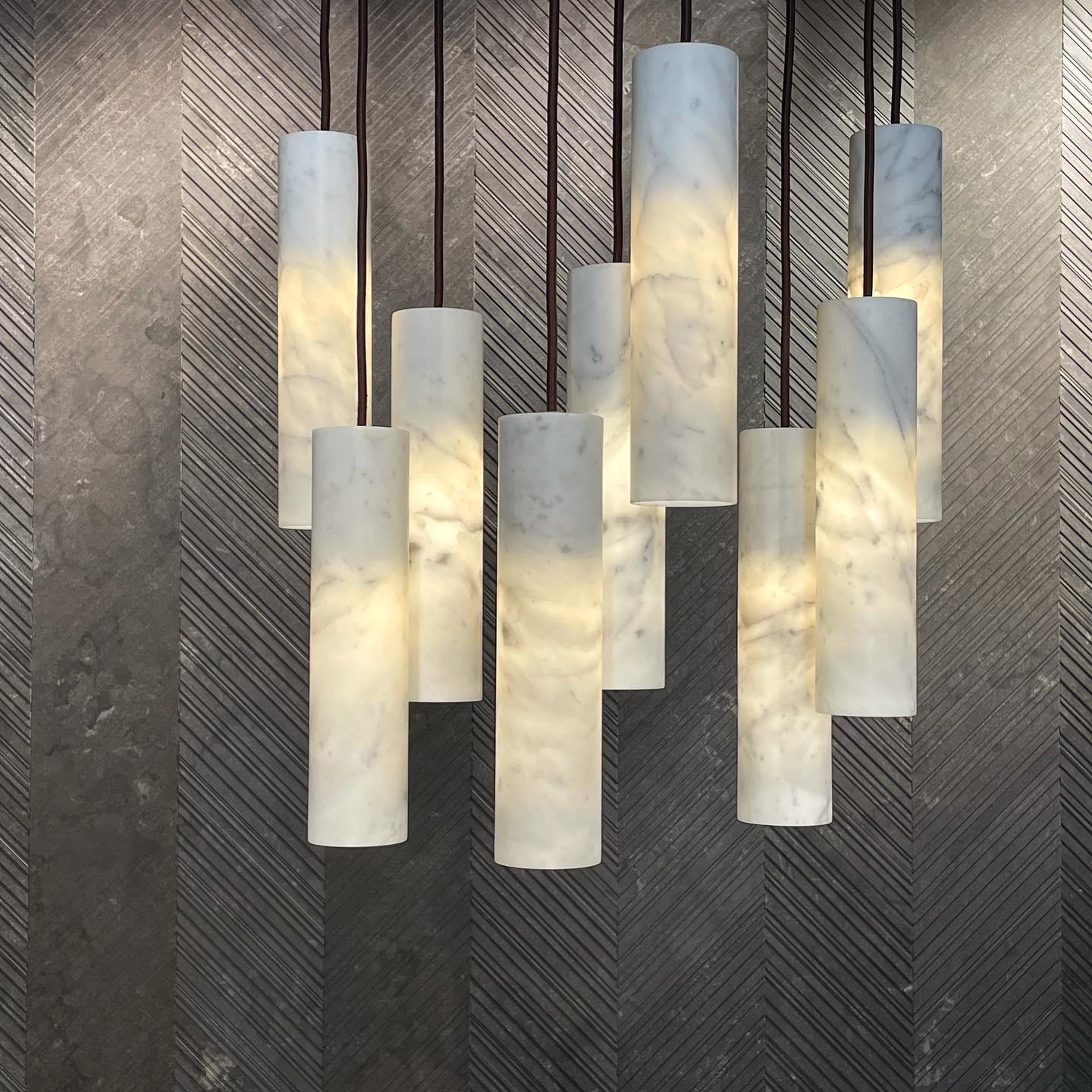 Silo Pendant Light White Alabaster Cylinder Ceiling Lamp