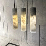 Silo Pendant Light White Alabaster Cylinder Ceiling Lamp