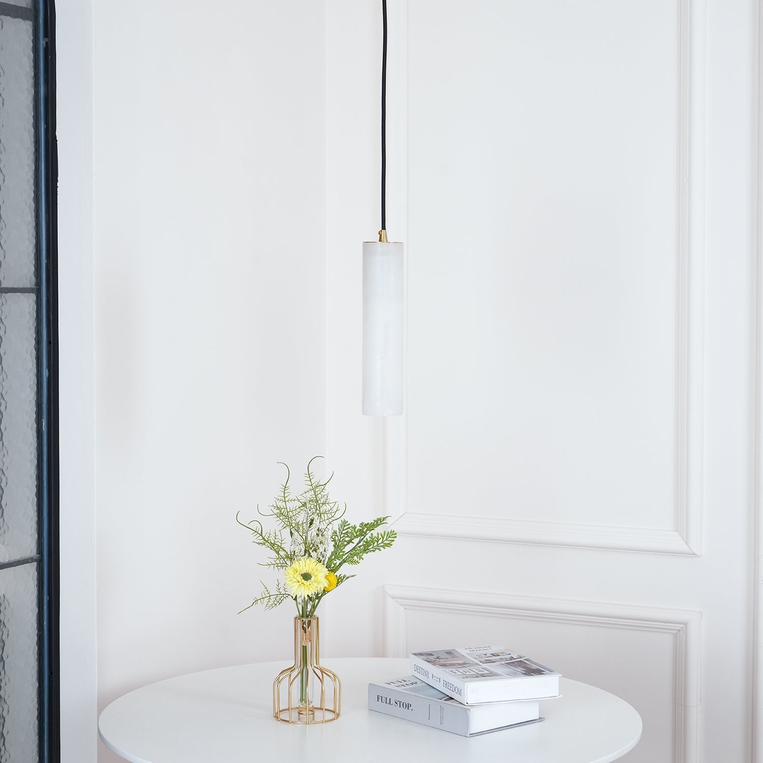 Silo Pendant Light White Alabaster Cylinder Ceiling Lamp