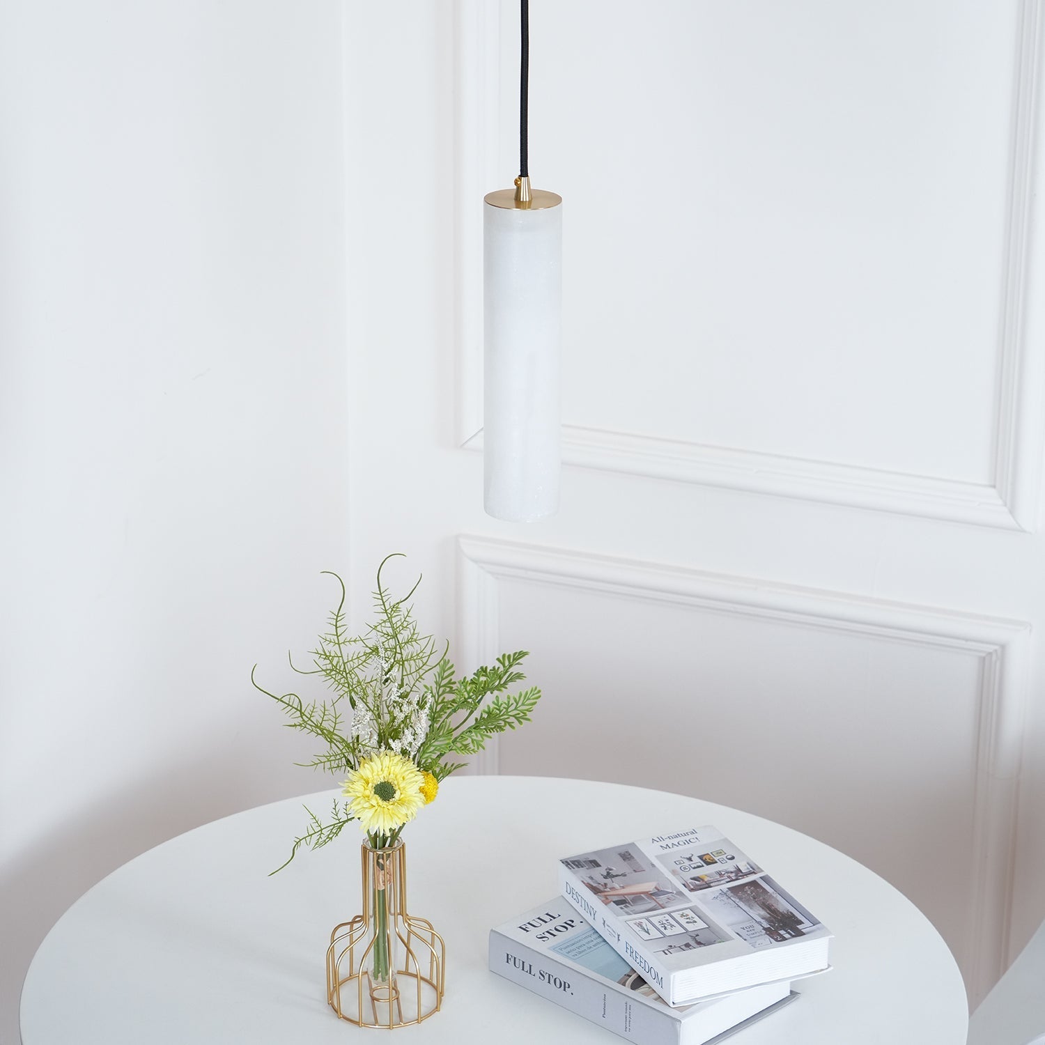 Silo Pendant Light White Alabaster Cylinder Ceiling Lamp
