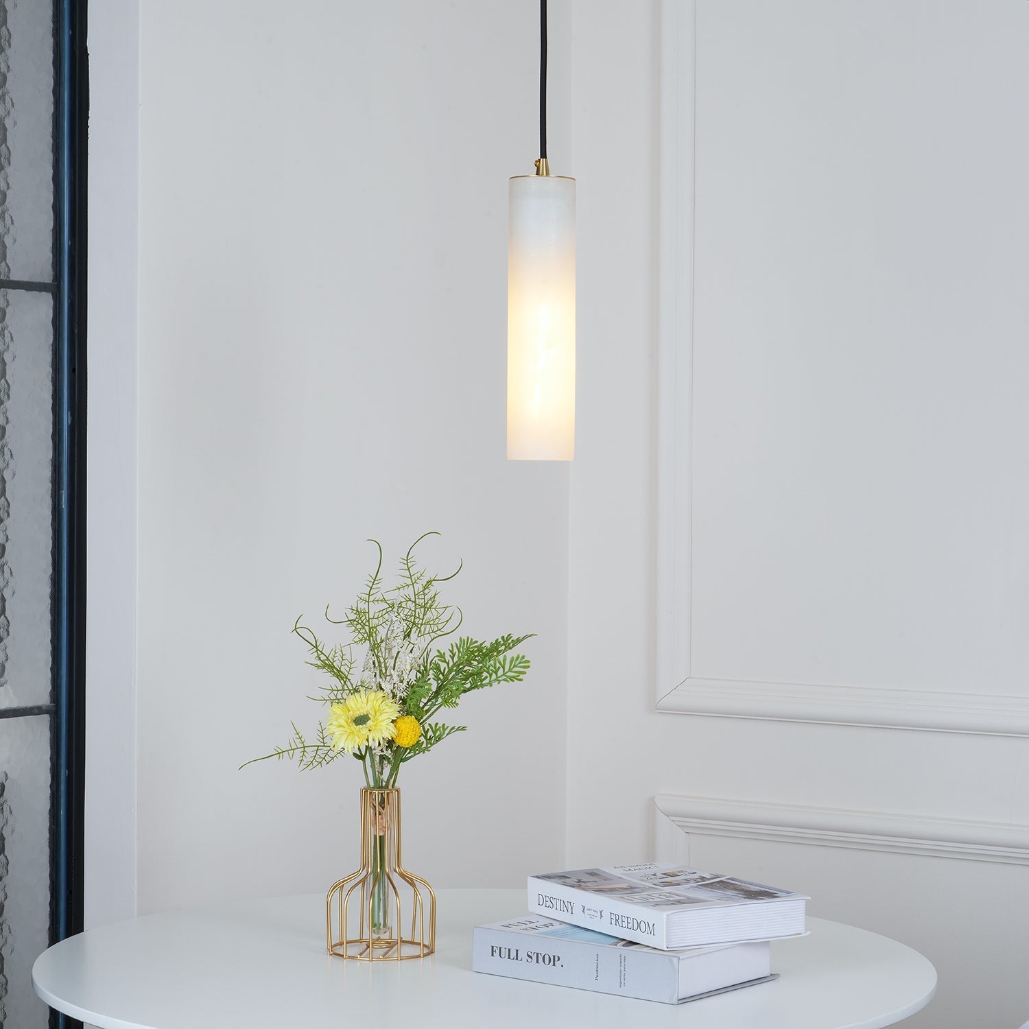 Silo Pendant Light White Alabaster Cylinder Ceiling Lamp