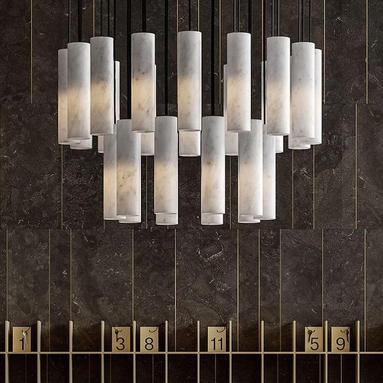 Silo Pendant Light White Alabaster Cylinder Ceiling Lamp