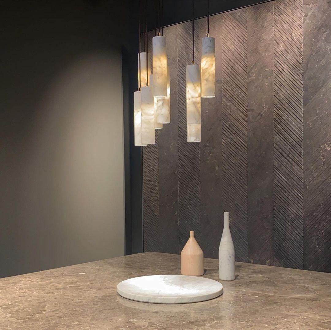 Silo Pendant Light White Alabaster Cylinder Ceiling Lamp