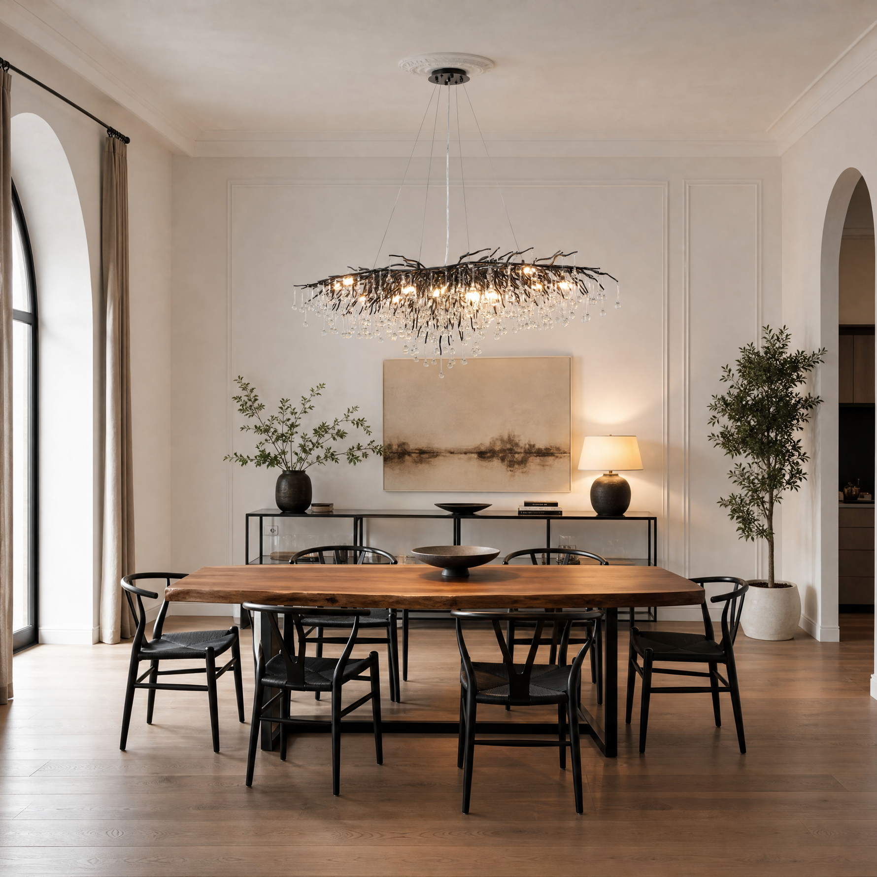 Small Water Drop Branch Oval Pendant 155cm - Black