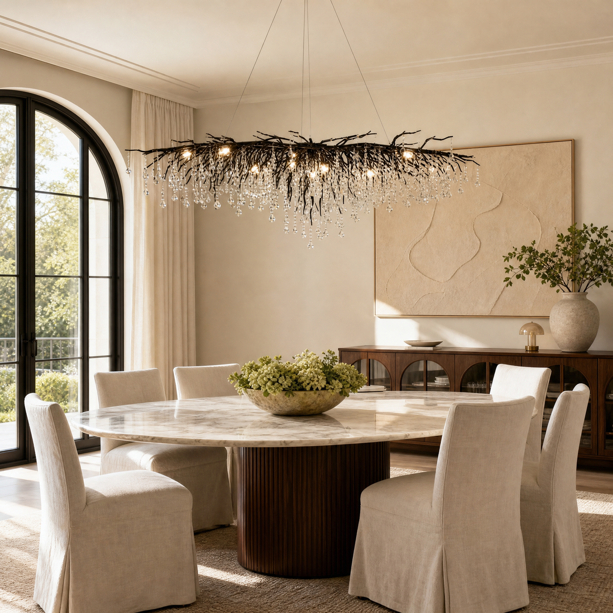 Small Water Drop Branch Rectangular Pendant 155cm - Black