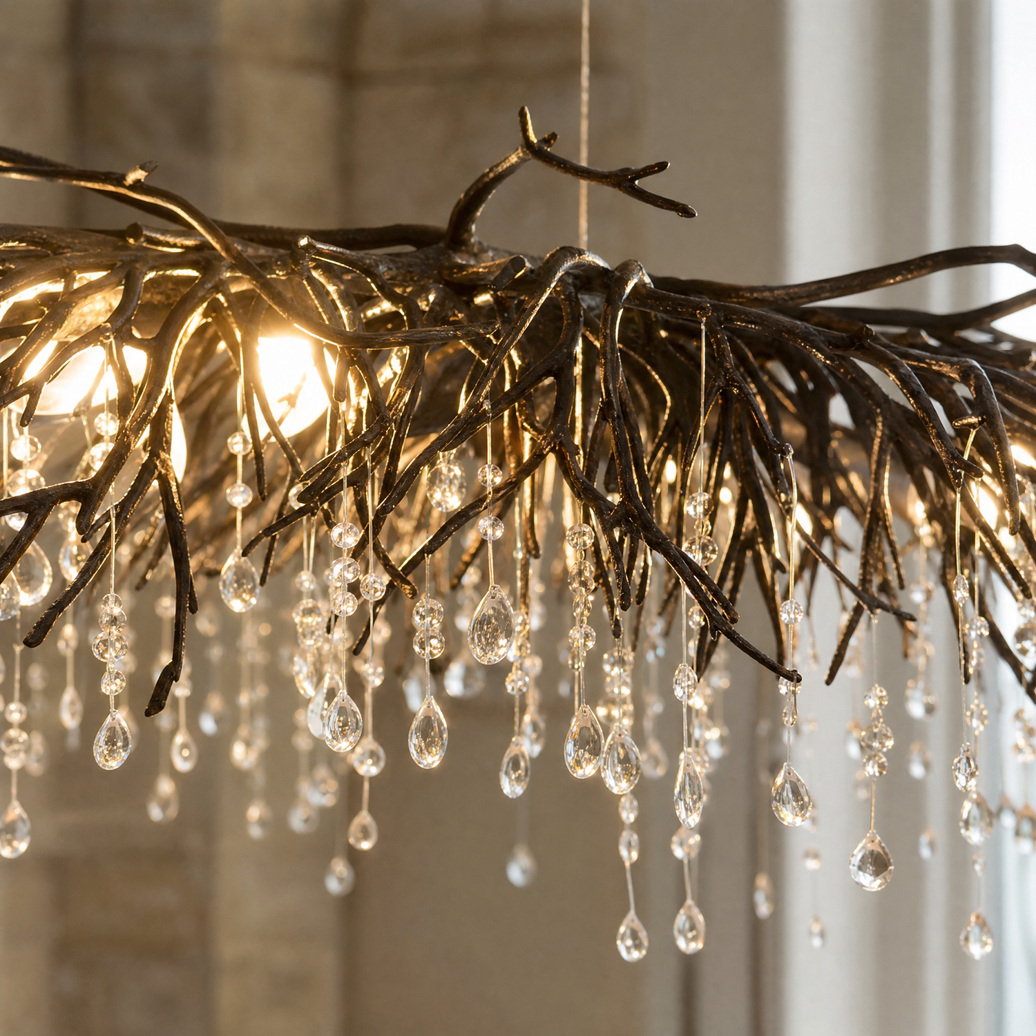 Small Water Drop Branch Rectangular Pendant 155cm - Black