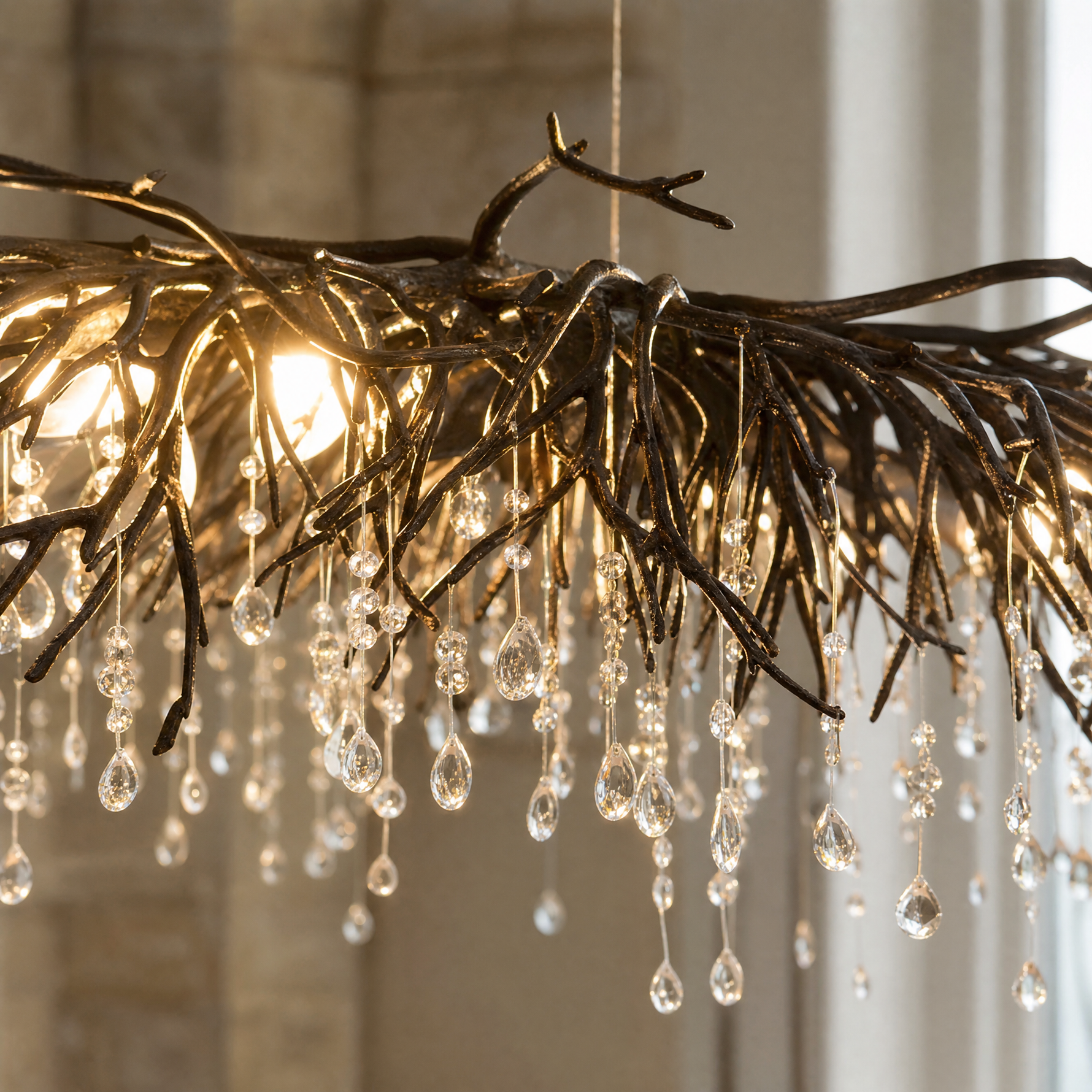 Small Water Drop Branch Rectangular Pendant 155cm - Black