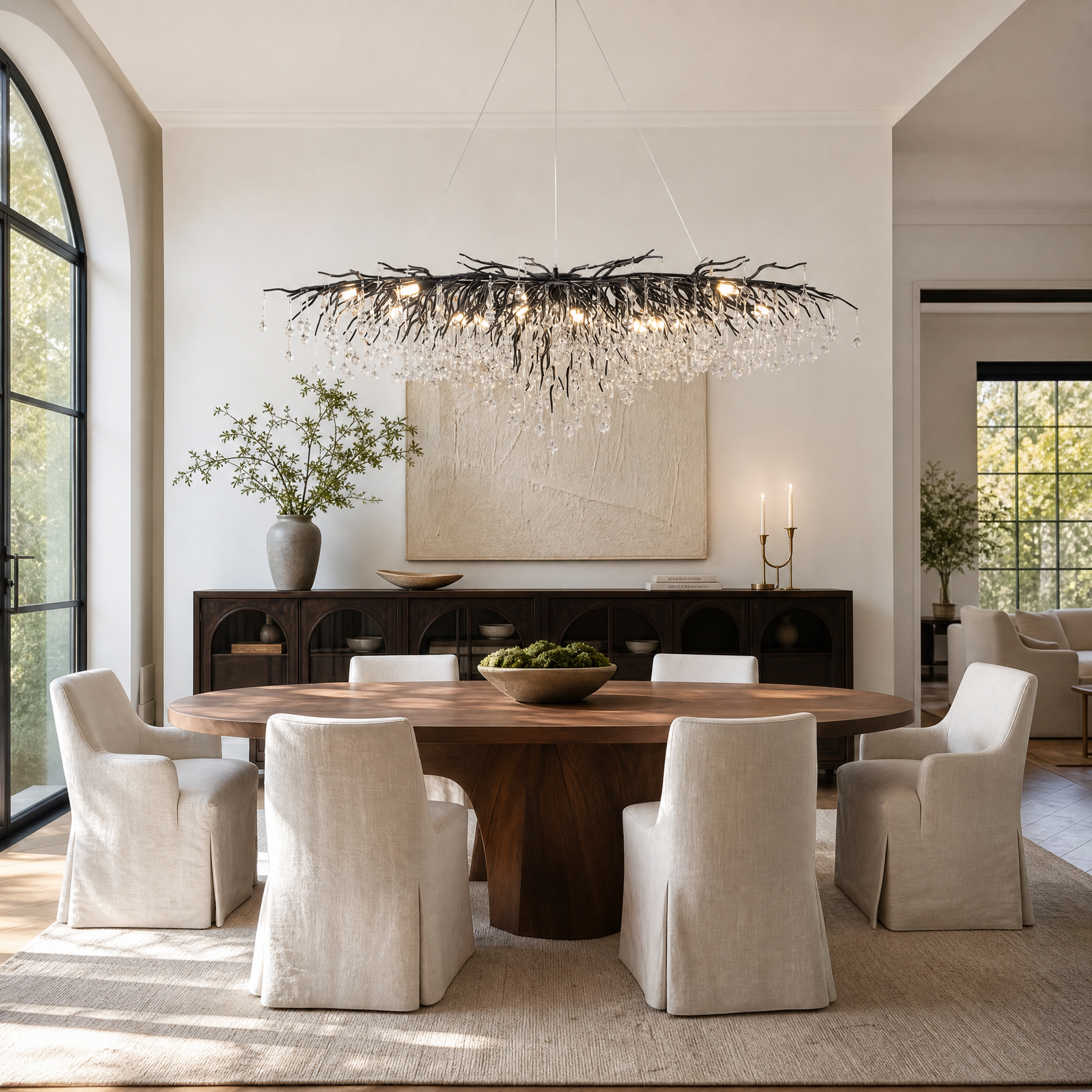 Small Water Drop Branch Rectangular Pendant 155cm - Black