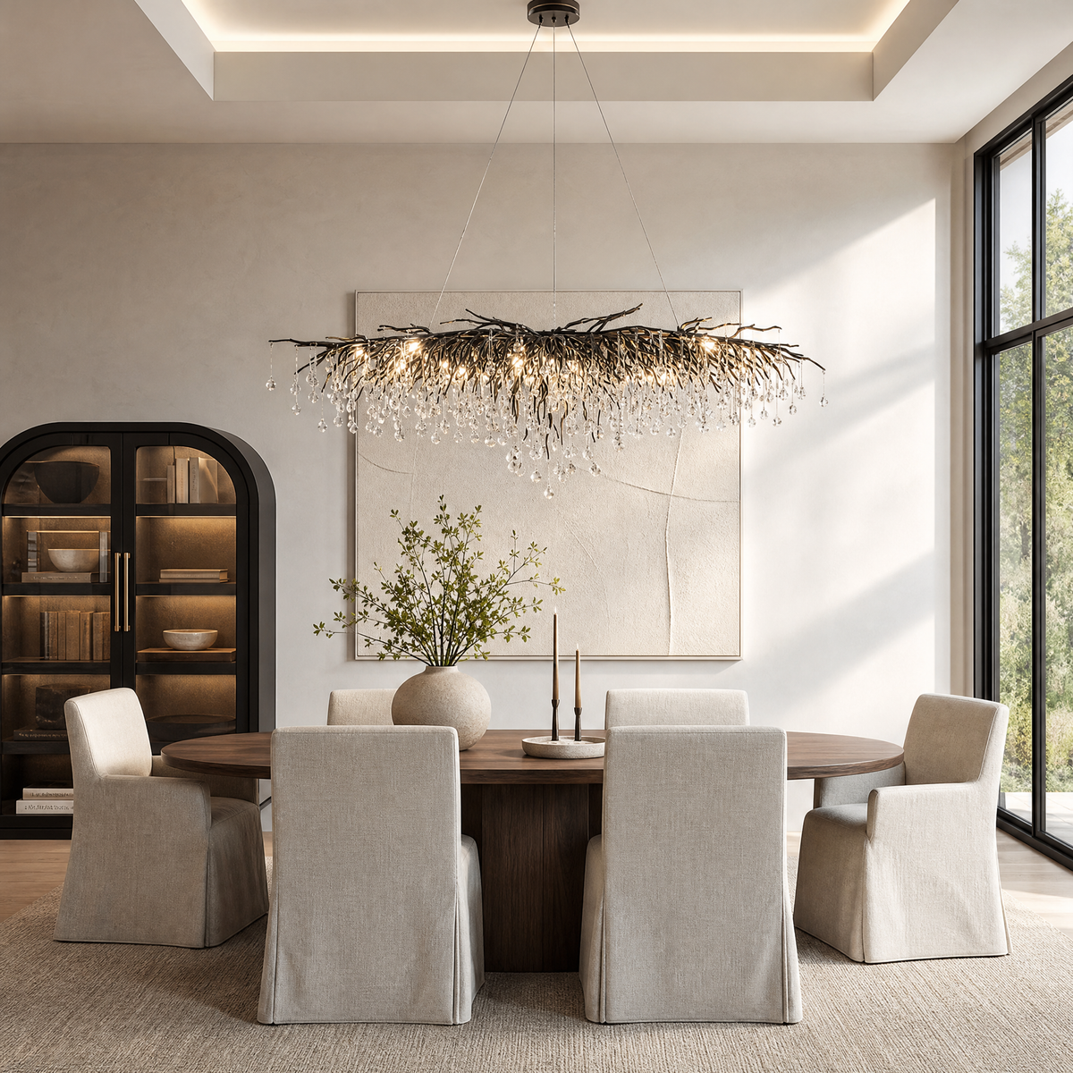 Small Water Drop Branch Rectangular Pendant 155cm - Black