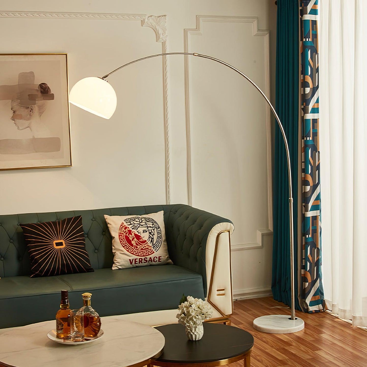 Sneedville Arched Floor Lamp with Marble Base, Adjustable Height