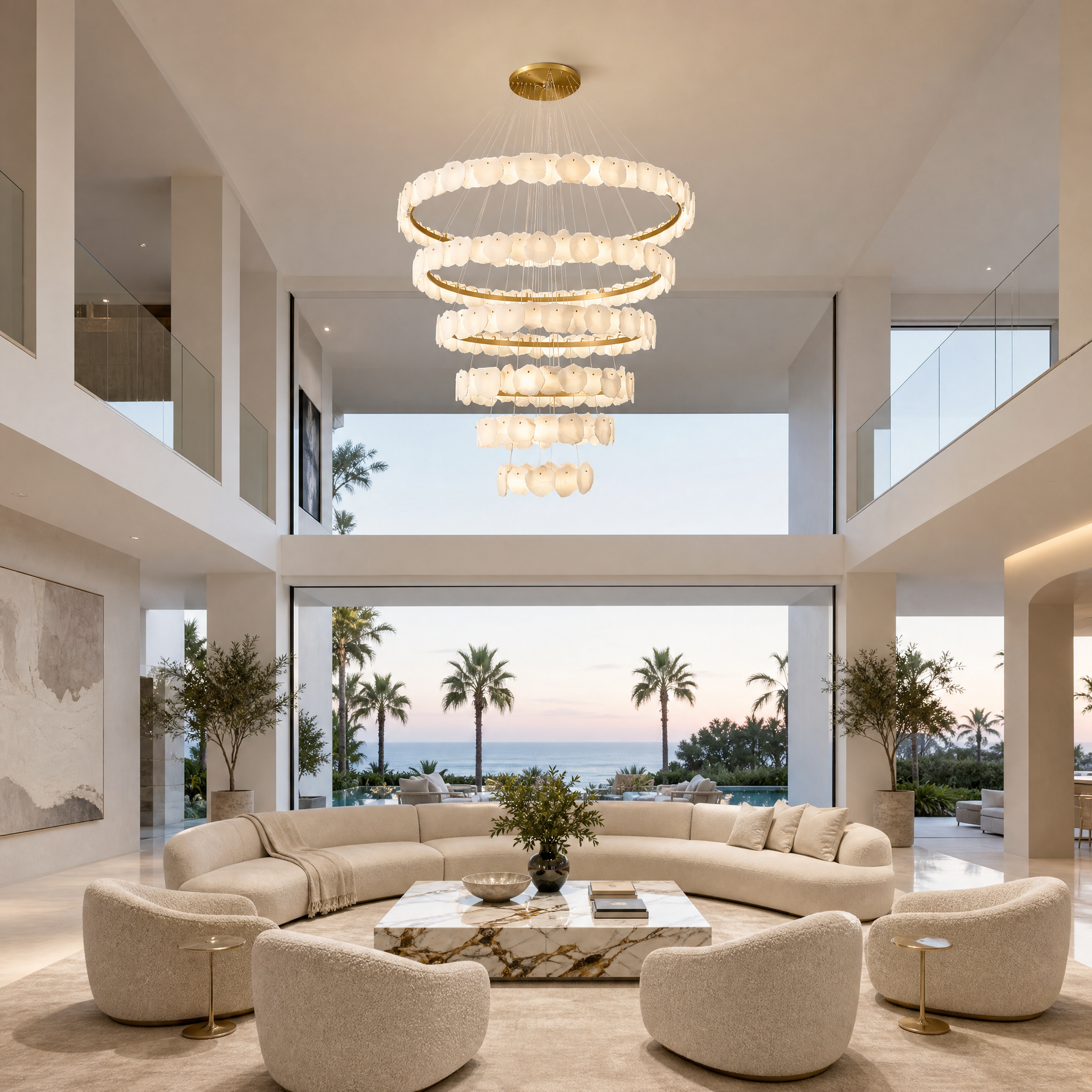 Spiral Alabaster Chandelier – Gold & White 4‑6 Layer Luxury Ceiling Light