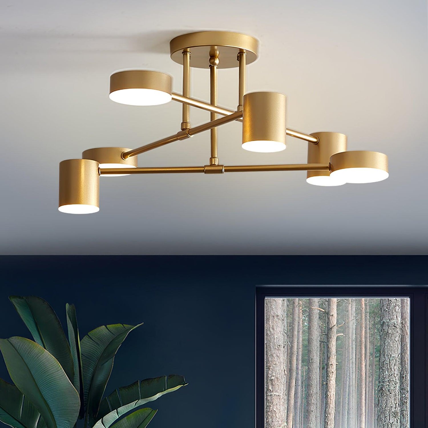 Gold Finish Sputnik Flush Ceiling Light with Integrated LED Shades