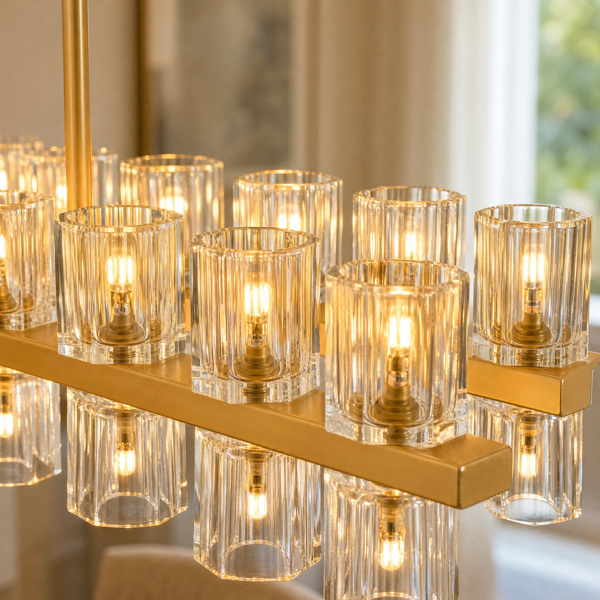 Square Gold Crystal Island Chandelier-1320