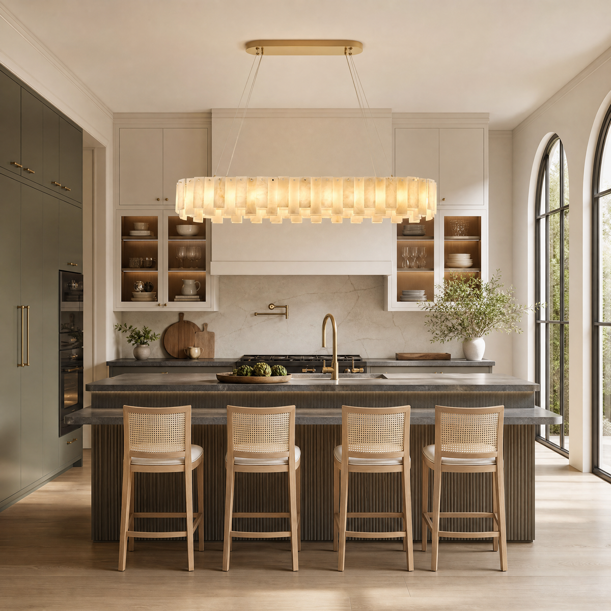 Staggered Marble Slice Linear Dining Pendant L1200 - Copper
