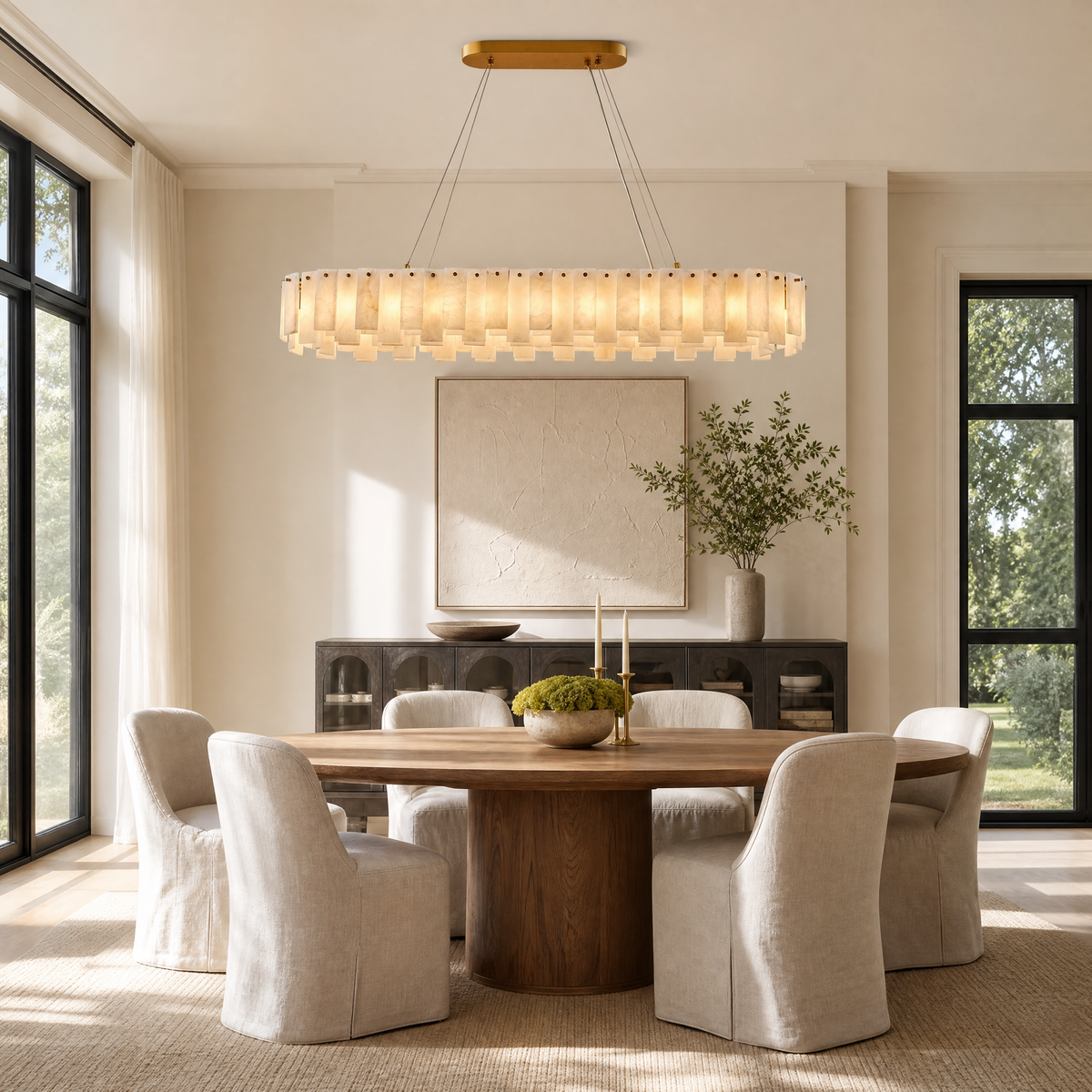 Staggered Marble Slice Linear Dining Pendant L1200 - Copper