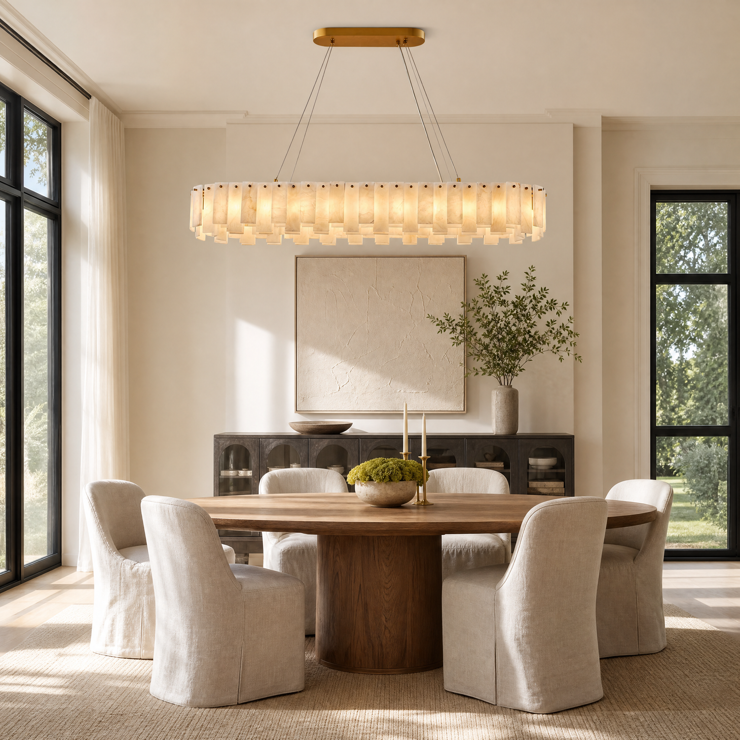 Staggered Marble Slice Linear Dining Pendant L1200 - Copper