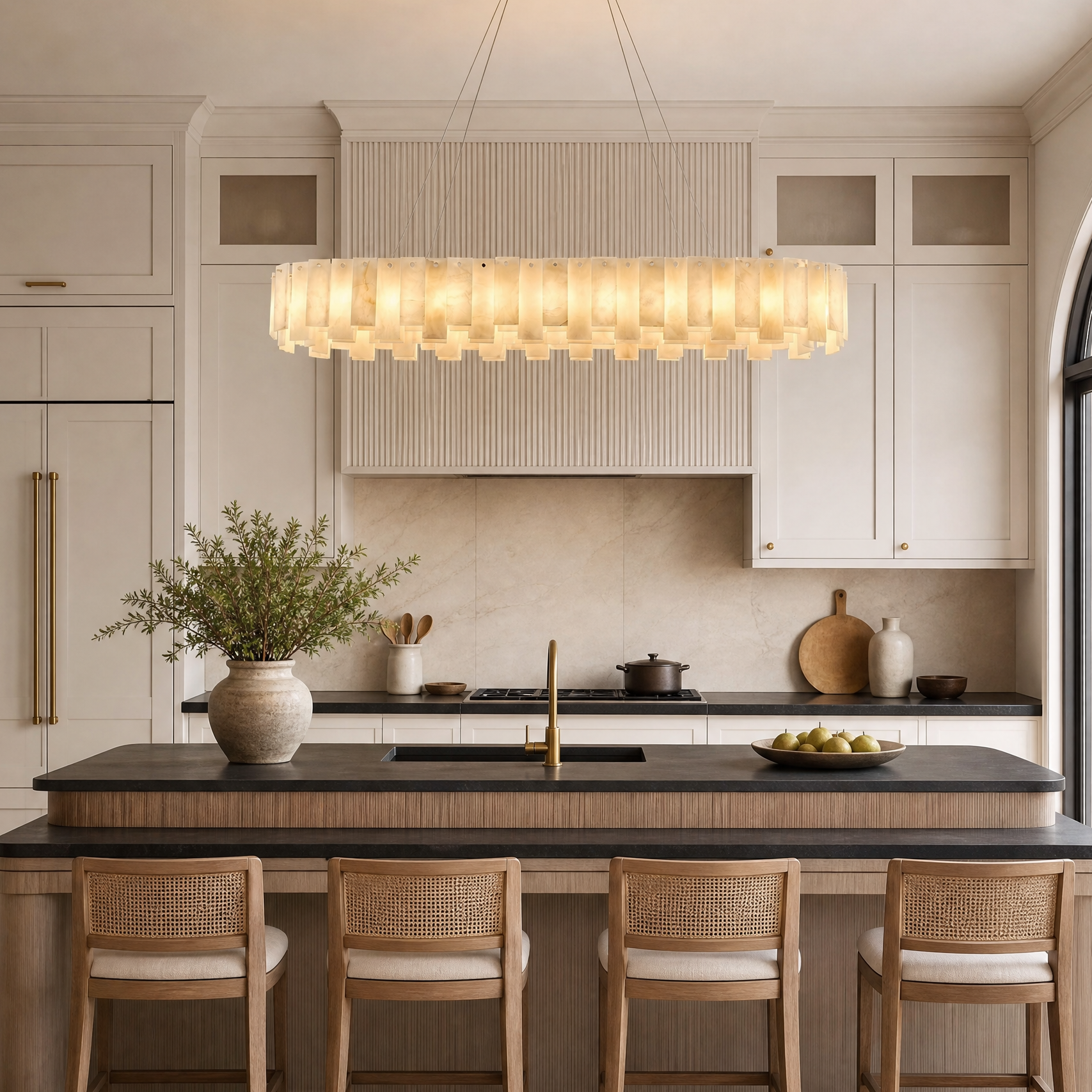 Staggered Marble Slice Linear Dining Pendant L1200 - Copper