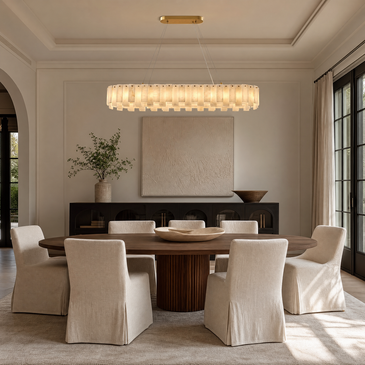 Staggered Marble Slice Linear Dining Pendant L1200 - Copper