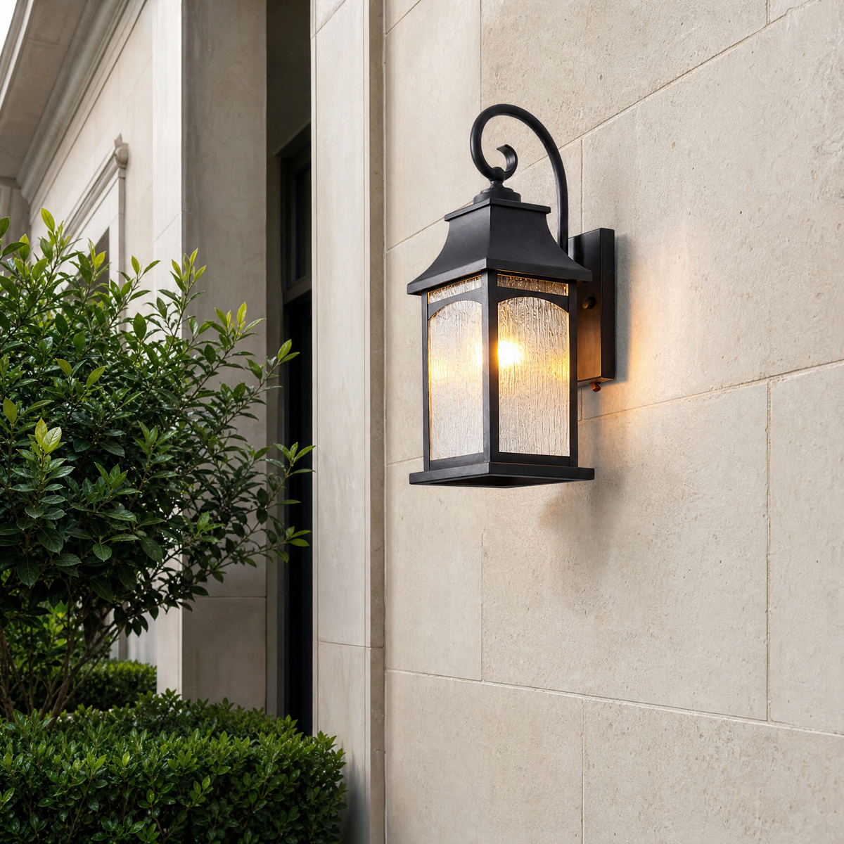 Steel Outdoor Wall Lantern Farmhouse Sand Black Wrought Iron 1-Light for Porch