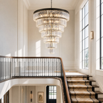 Striped Crystal Tower Round Pendant - Black