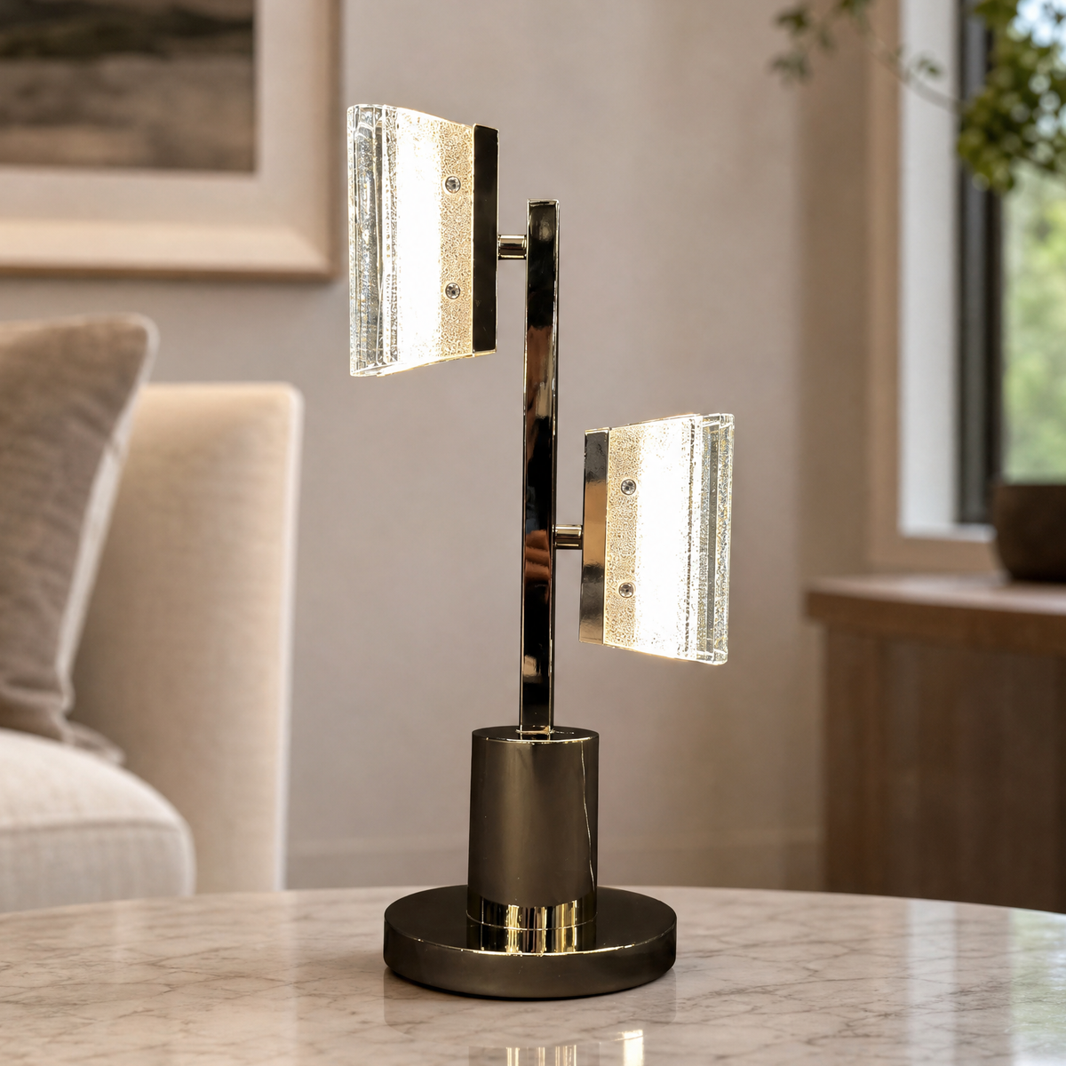 Modern Table Lamp Textured Glass 2-Light for Living Room