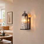 Tall Matte Black Iron and Glass Outdoor Wall Lantern