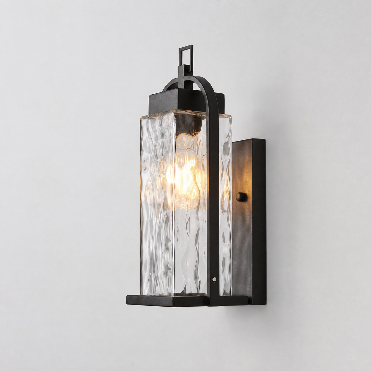 Tall Matte Black Iron and Glass Outdoor Wall Lantern