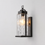 Tall Matte Black Iron and Glass Outdoor Wall Lantern