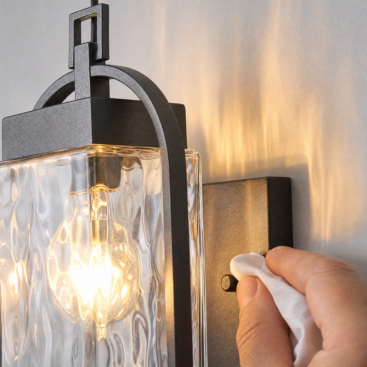 Tall Matte Black Iron and Glass Outdoor Wall Lantern