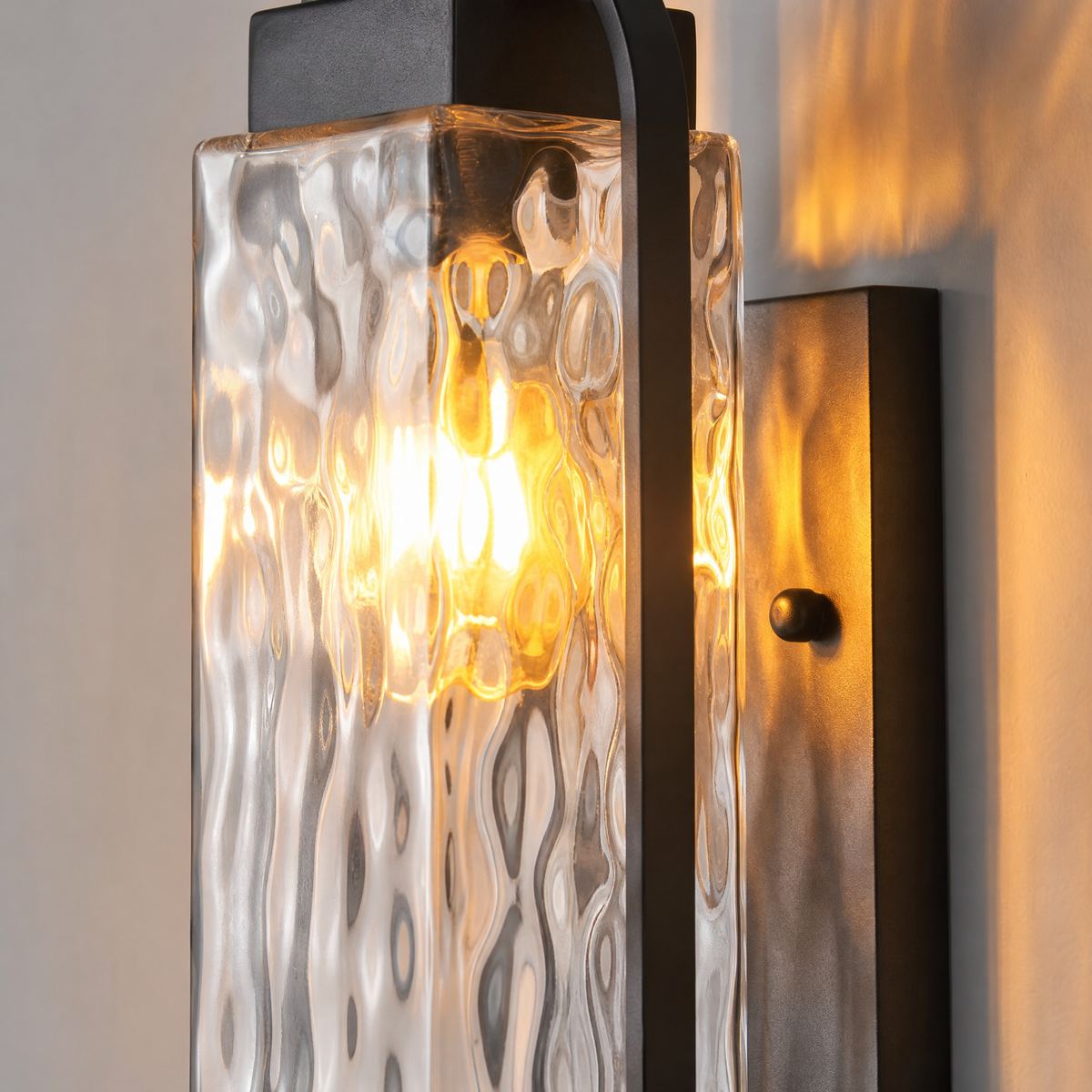 Tall Matte Black Iron and Glass Outdoor Wall Lantern