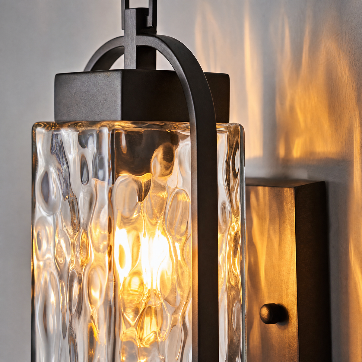 Tall Matte Black Iron and Glass Outdoor Wall Lantern