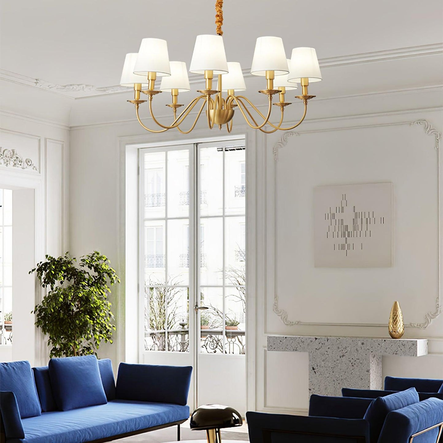 Tapered Fabric Brass Chandelier - YIOSI