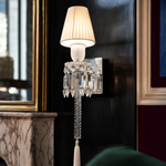 Tasseled Columnar Crystal Fabric Shade Wall Sconce