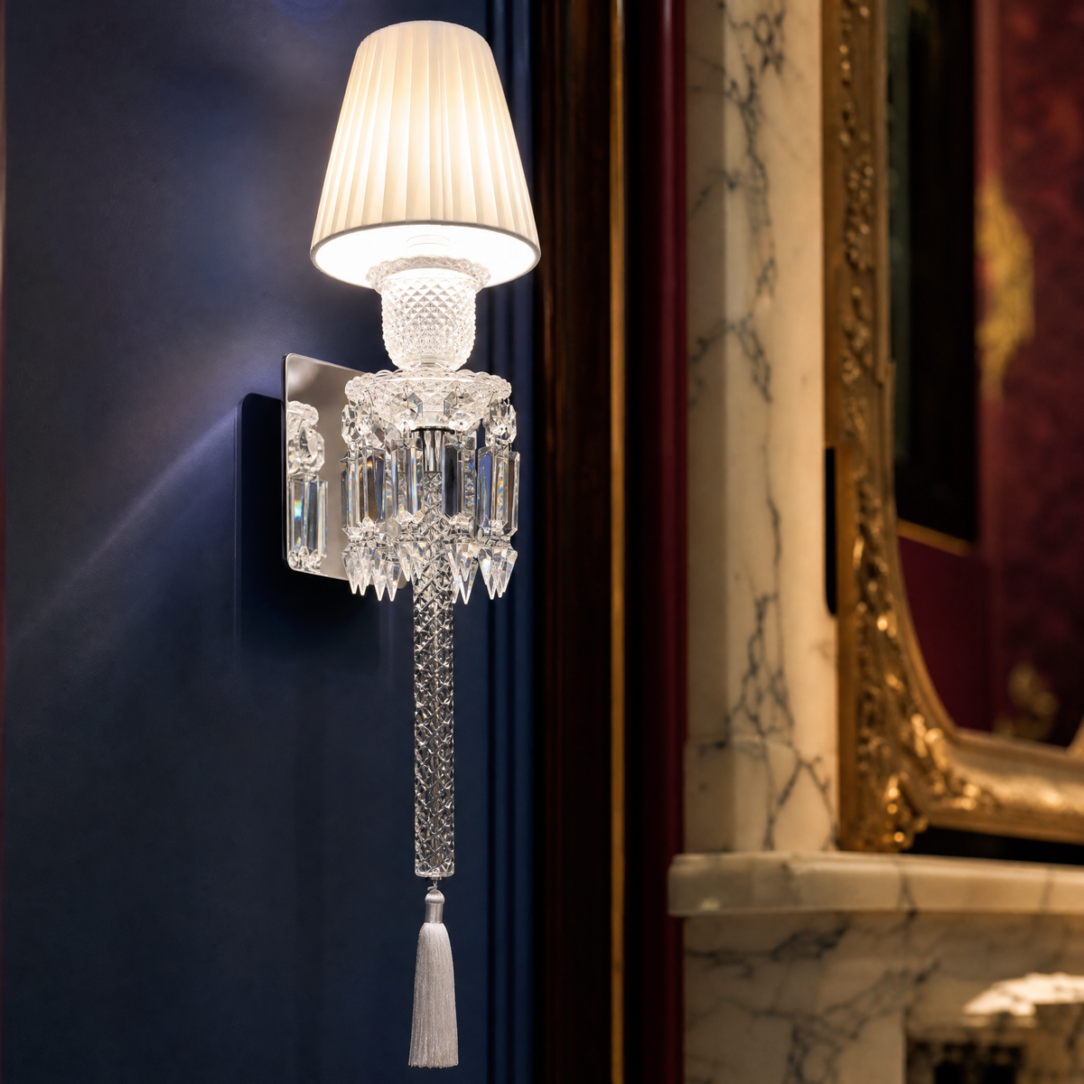 Tasseled Columnar Crystal Fabric Shade Wall Sconce