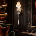 Tasseled Columnar Crystal Fabric Shade Wall Sconce