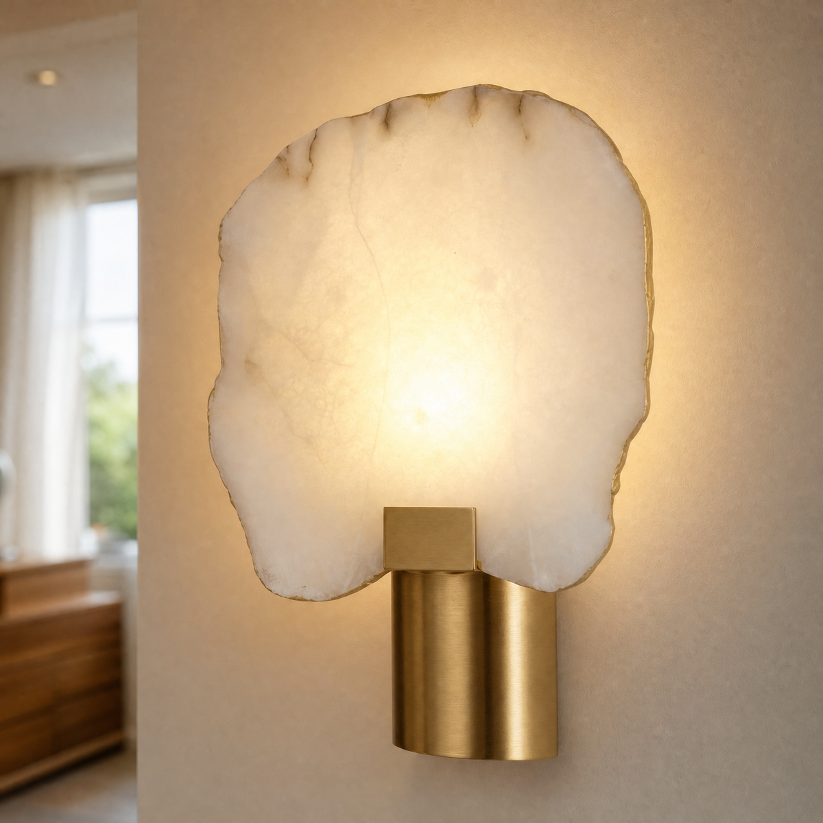 Terra Slice Half Moon Alabaster Wall Sconce