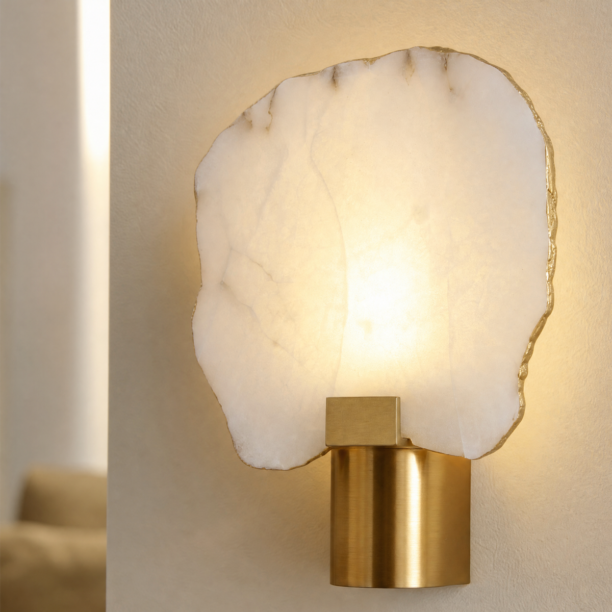 Terra Slice Half Moon Alabaster Wall Sconce