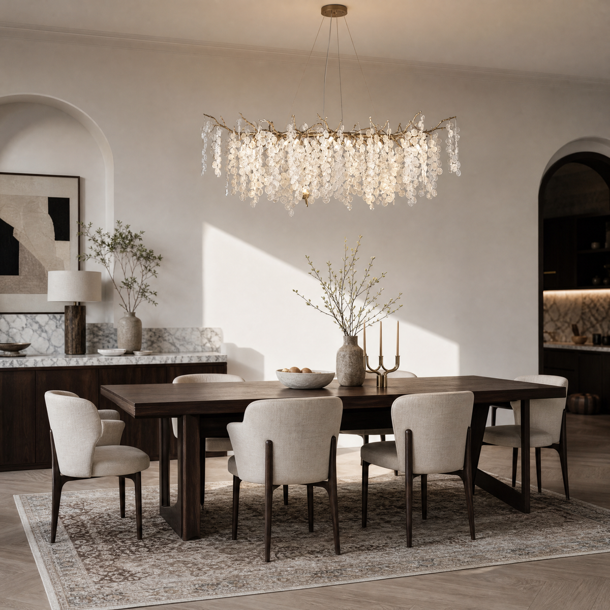 Textured Glass Disc Branch Chandelier in Gold Finish