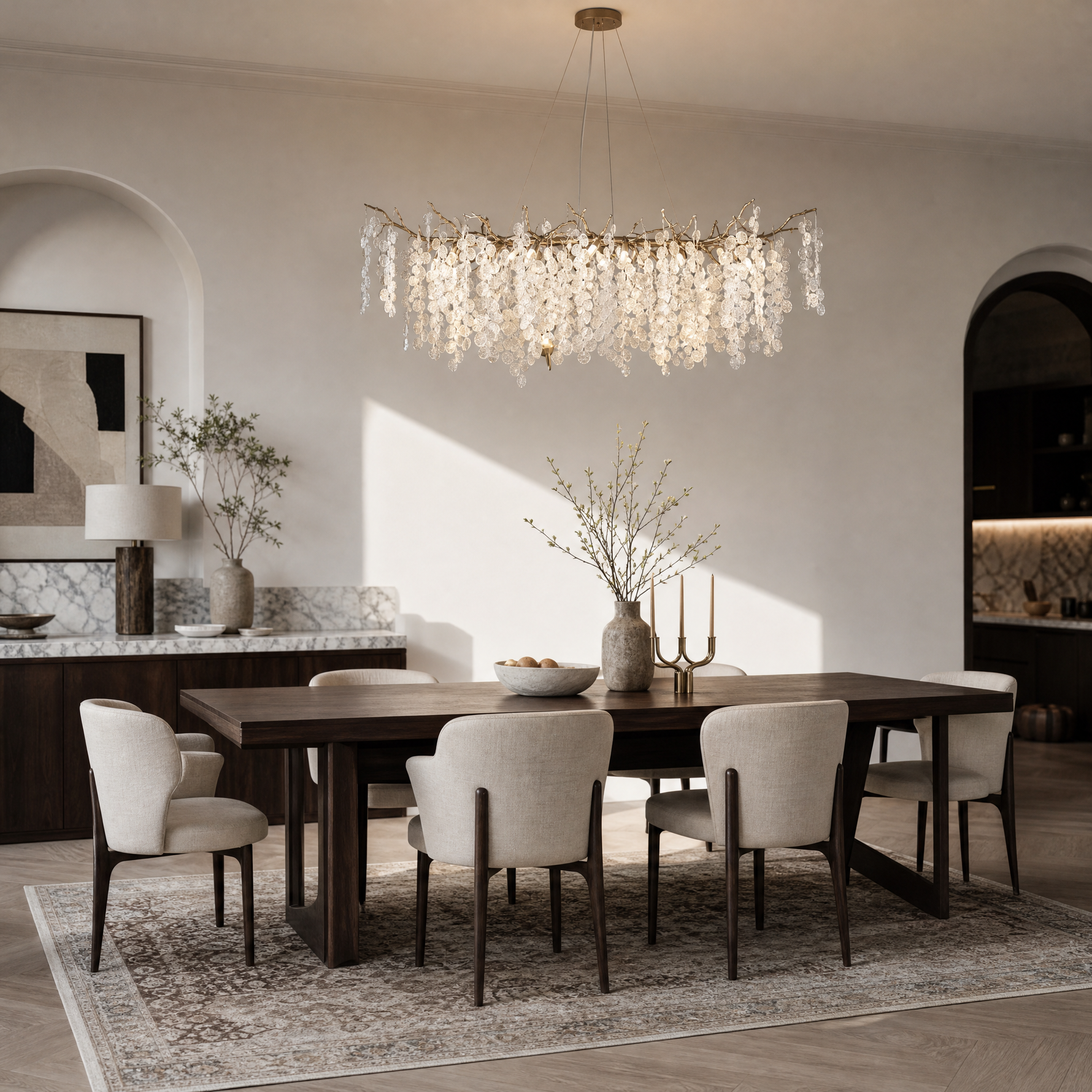 Textured Glass Disc Branch Chandelier in Gold Finish