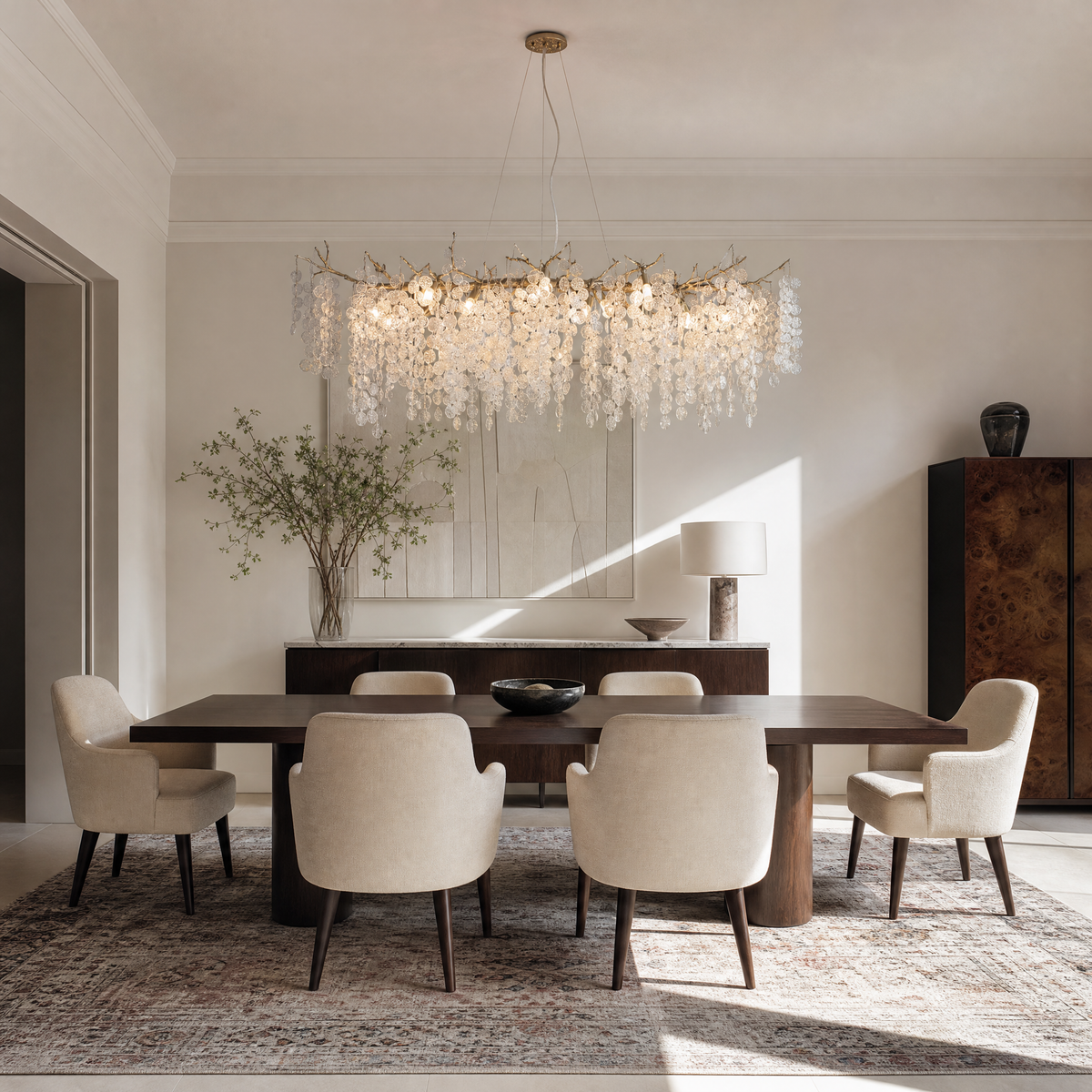 Textured Glass Disc Branch Chandelier in Gold Finish