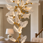 Textured Glass Leaf Cascade Gold Chandelier