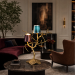 Textured Gold Metal and Crystal Branch Table Lamp